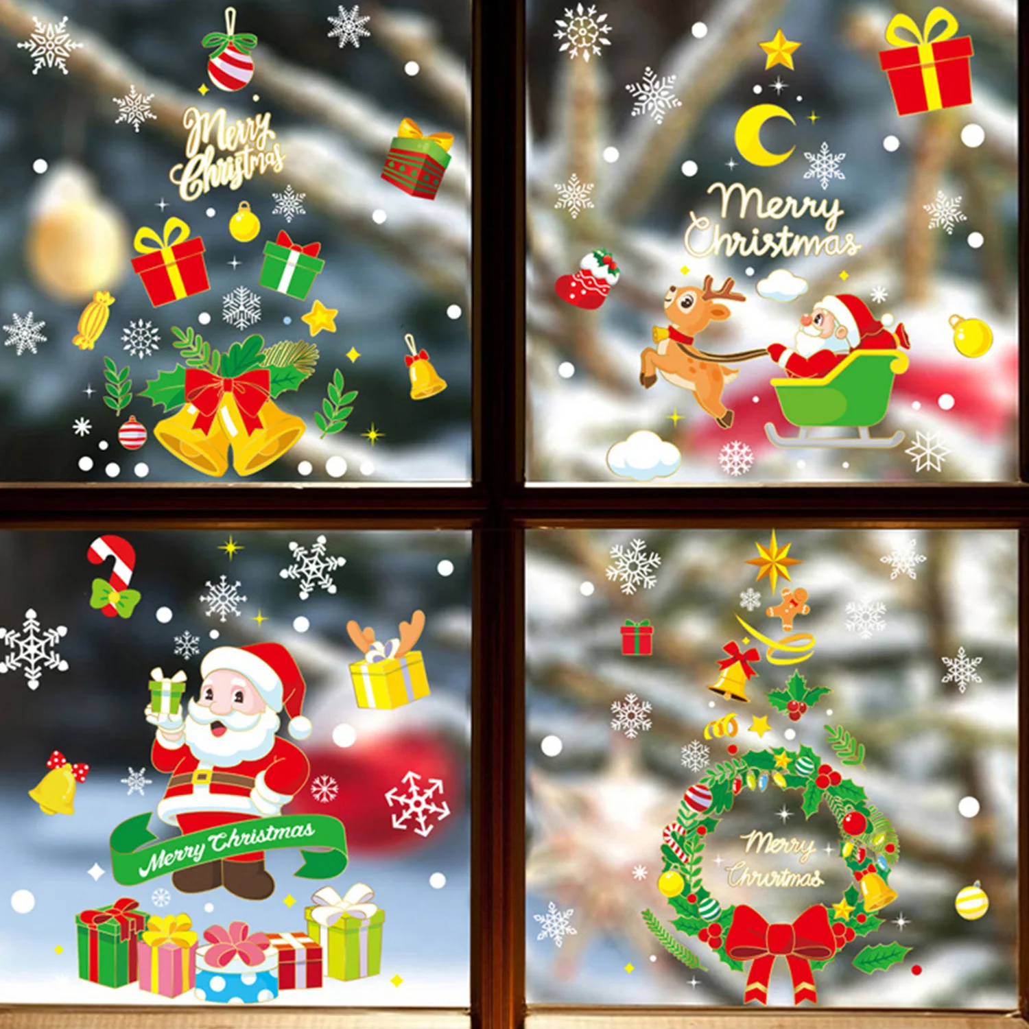 Christmas Decoration Window Stickers Cartoon Elk Santa Claus Snowman Xmas Mirror Stickers Merry Christmas Sticker New Year