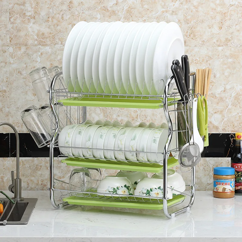 Wall-Mounted Dish Drying Rack, 3 Tier Dish Rack with Utensils Holder, Dish  Drainer Rack with Drip Tray, 304 Stainless Steel Large Capacity for Kitchen