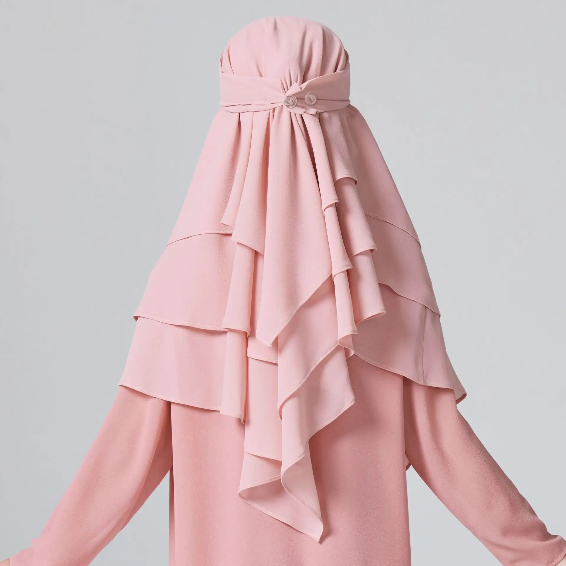 Muslism Ramadan kids khimar Girls Solid Layered Chiffon Hijab For Islam Party Pray Outdoor