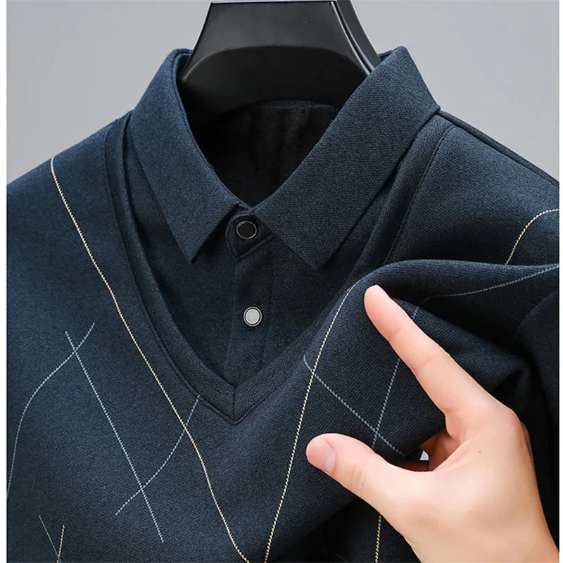 

Осень-зима 2024, мужские свитера с воротником-рубашкой, толстые флисовые теплые вязаные пуловеры для мужчин, повседневные деловые пуловеры из двух частей