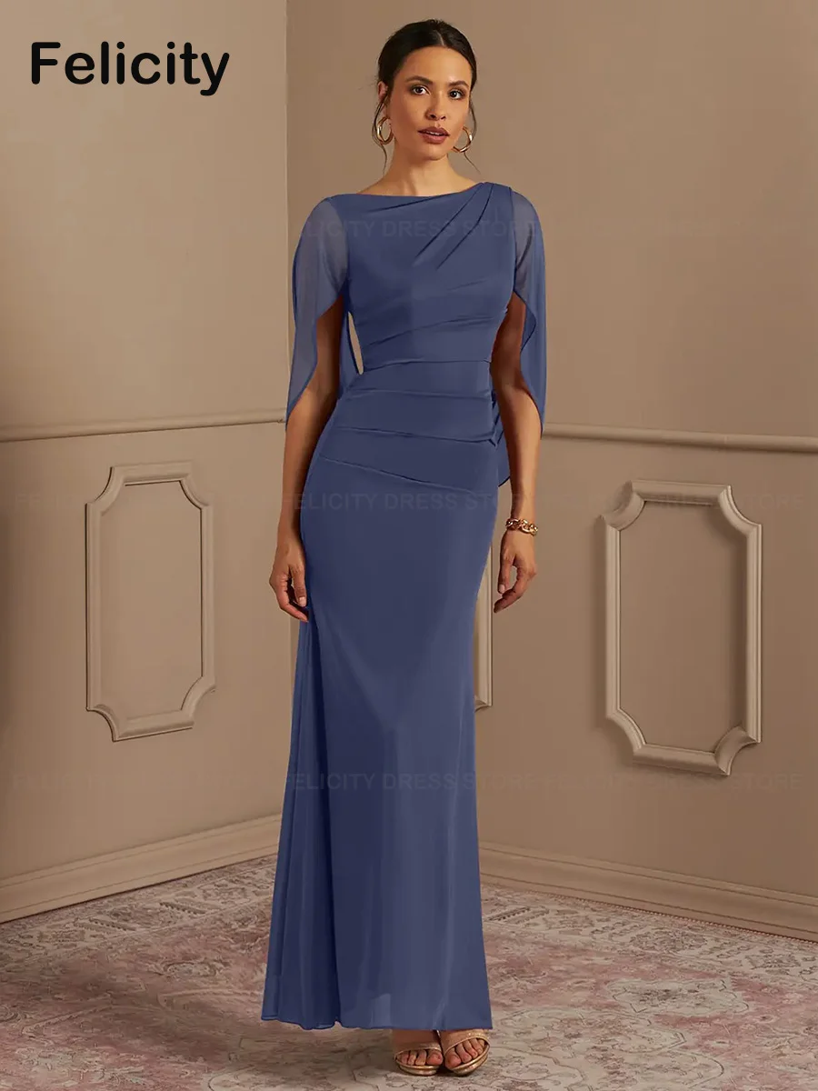 

Simple Mother of the Bride Dresses 2023 Mermaid Chiffon Ankle-Length Pleated Formal Wedding Guest Dresses Gowns Vestidos de Gala