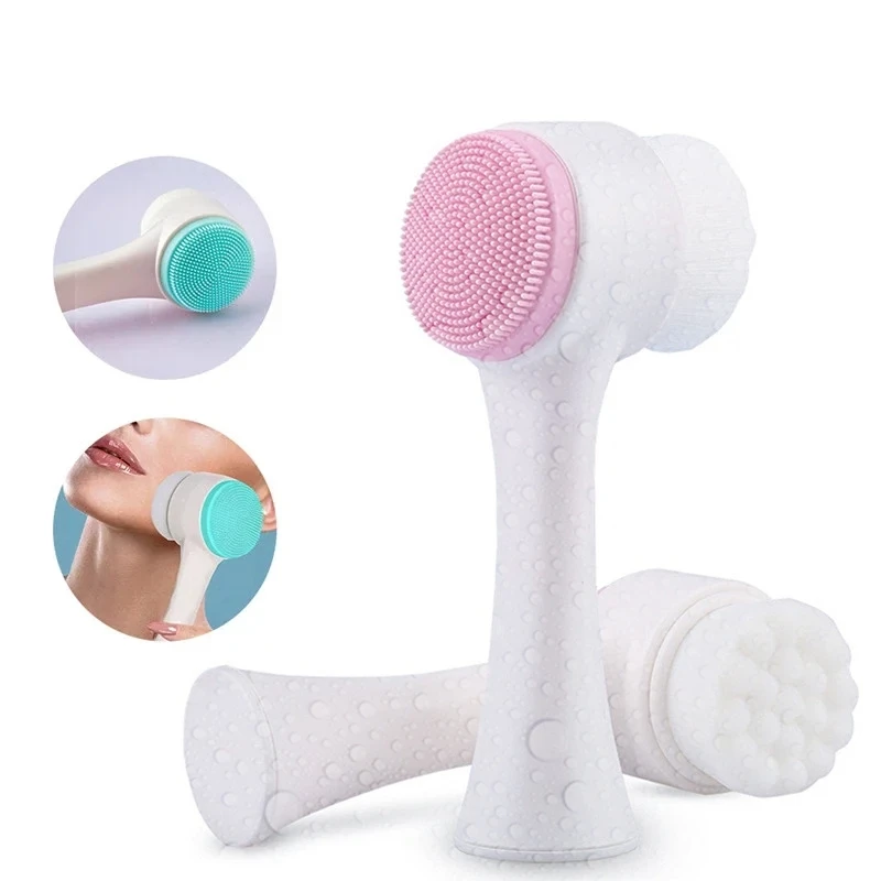 Silicone Face Cleansing Brush Double-Sided Facial Cleanser Blackhead Removal Pore Cleaner Exfoliator Face Skin Care Tool bathroom doormats modern simple checkerboard carpet diatom mud breathable skin friendly rug quick dry double sided non slip mat