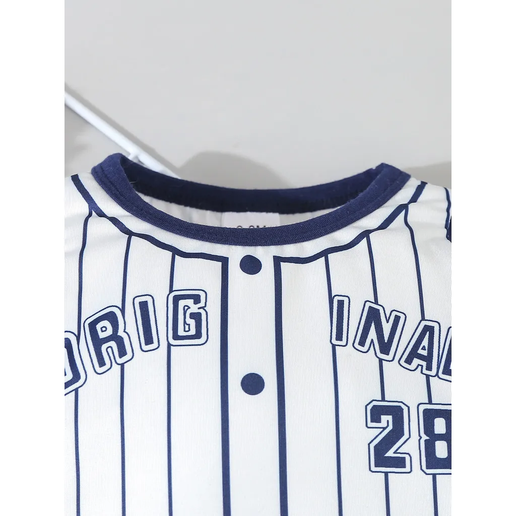0-18 Months Newborn Baby Boy Clothing Set Long Sleeved Patchwork Striped Baseball Jumpsuit with Pants Autumn Indoor Party Suit 3