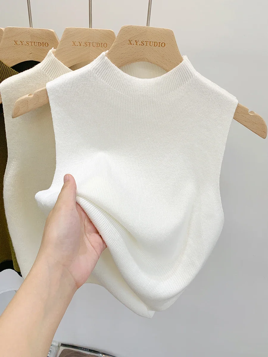 Women's Knitted Sleeveless Sweater, Slim Fit Tank Top for Spring, Summer, Fall & Autumn, Solid Color Pullover 2025 니트