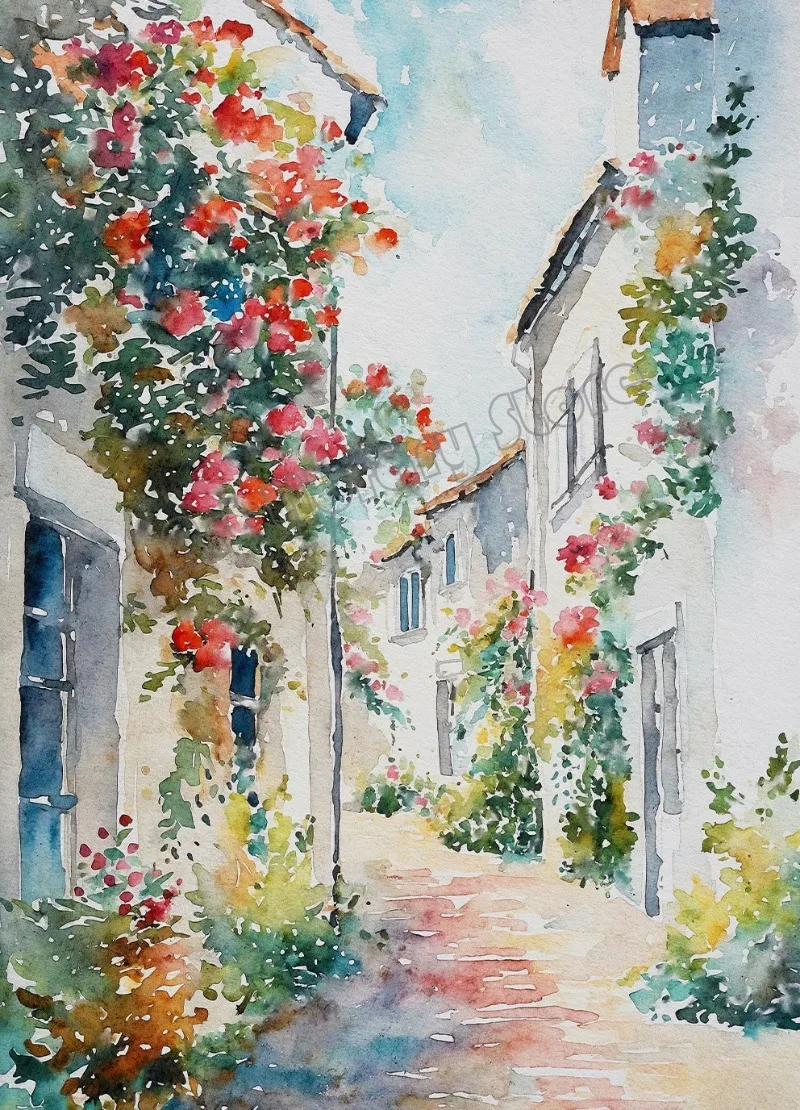イタリア アマルフィ ポジターノ 風景画 ヨーロッパ 地中海 水彩画
