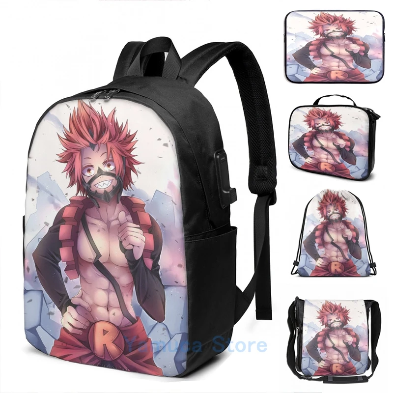 

Funny Graphic print Kirishima Eijiro BNHA USB Charge Backpack men School bags Women bag Travel laptop bag