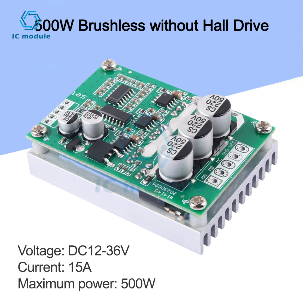 

500W 15A DC 12-36V Brushless Hall Free Motor Driver Board High Power Motor Foward Reverse Speed Controller Control Switch Module