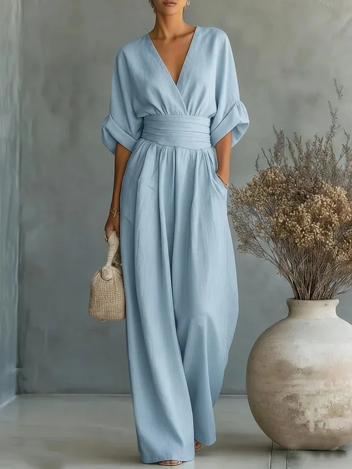 Waist V-Neck Jumpsuit Side View