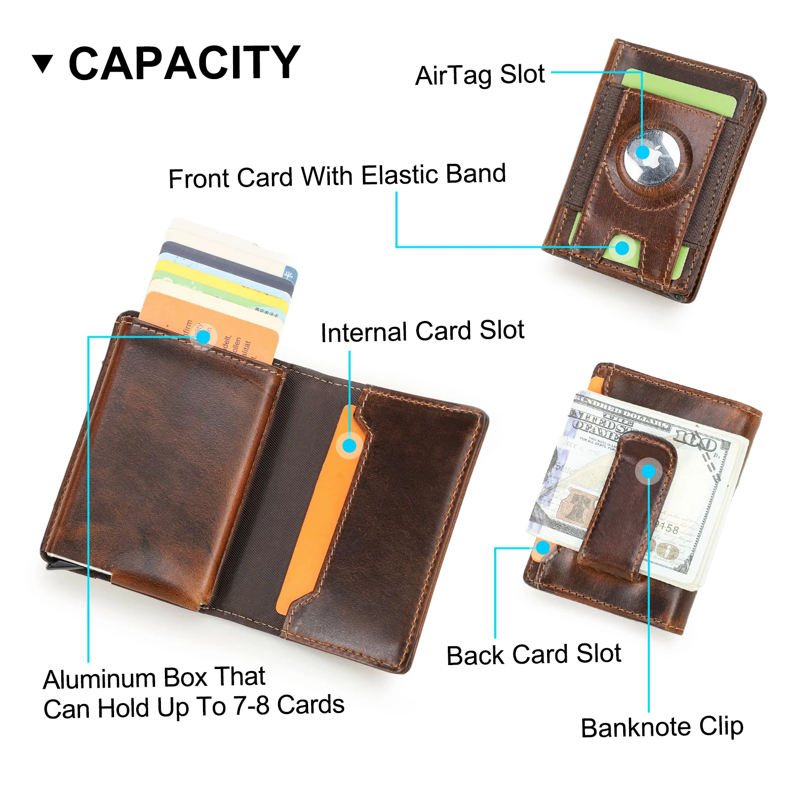 CONTACT'S Genuine Leather Card Holder for Men Short Purse Mini Leather Wallet FRID Anti-Theft Card Bag Airtag Wallets