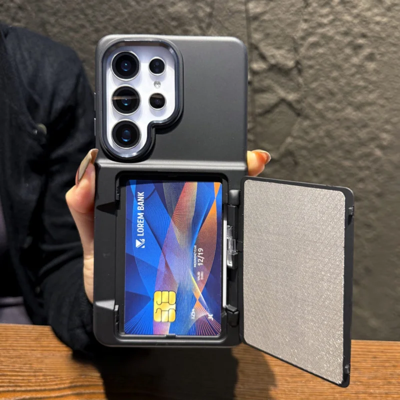 Matte Hard PC Protection Cover with Flip Bracket & Card Holder Wallet Feature