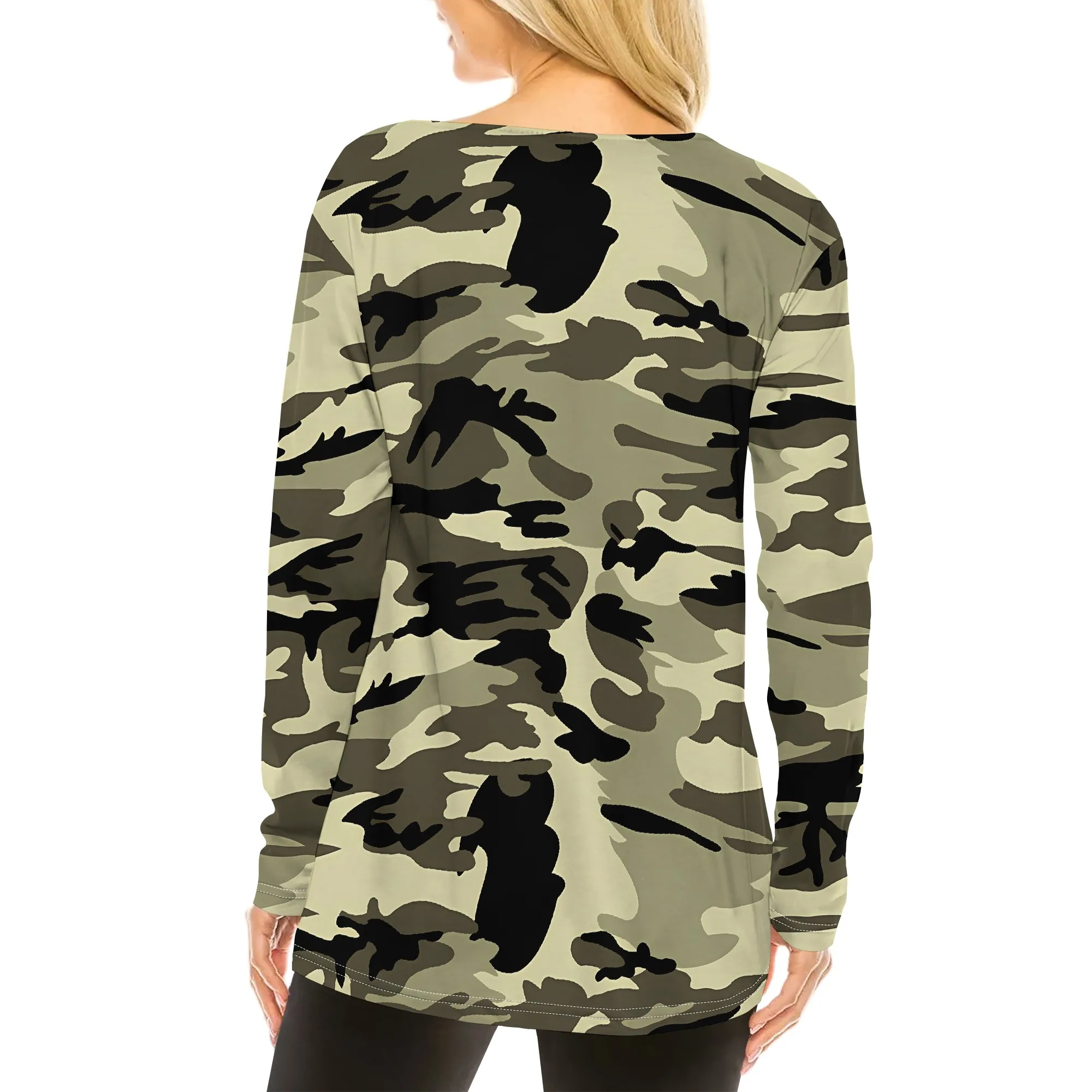 Langärmliges T-Shirt mit V-Ausschnitt für Damen im Frühling und Herbst, modisches, bedrucktes Langarm-T-Shirt mit klassischem Muster – Detail 4