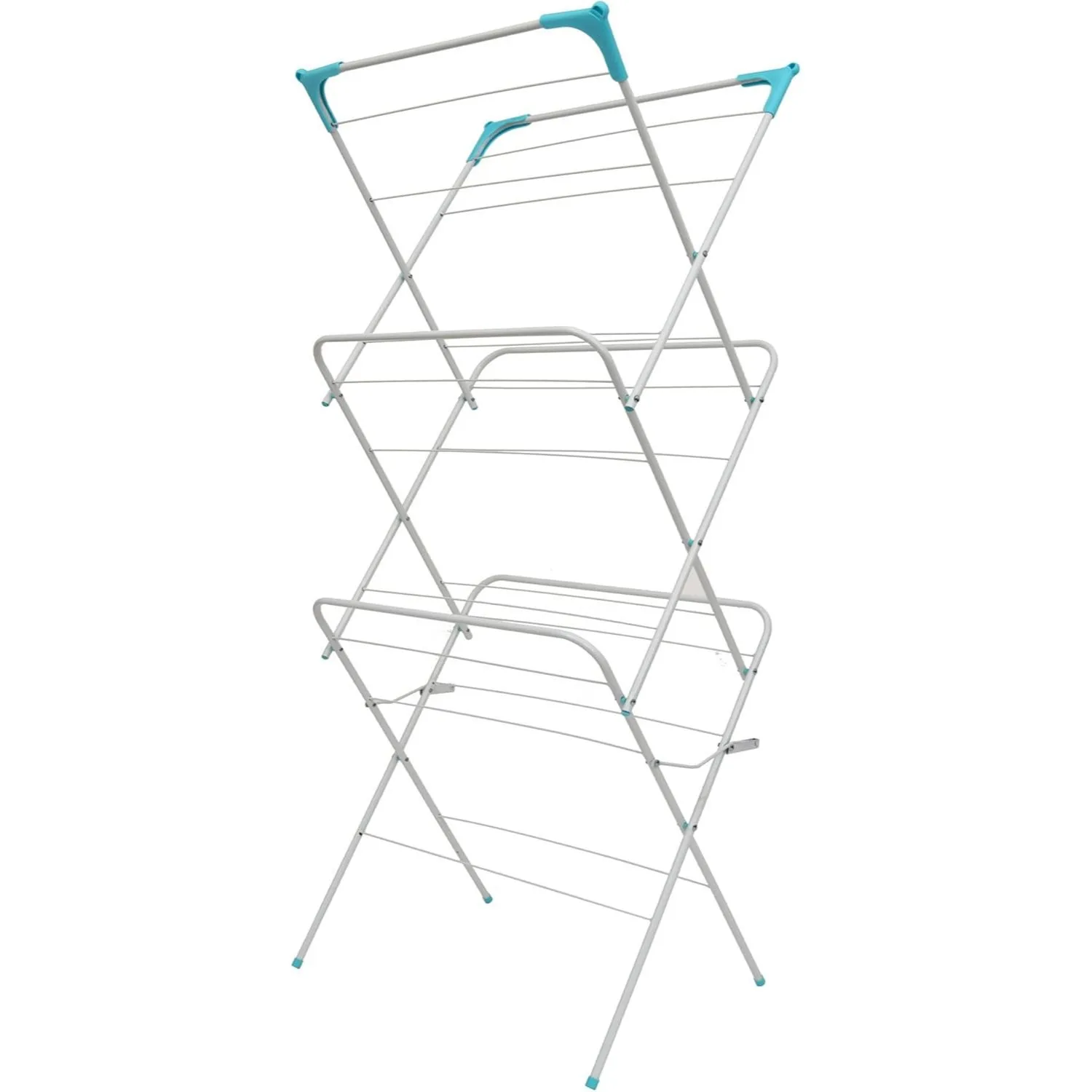 3-Tier Foldable Clothes Drying Rack – Indoor/Outdoor Airer with Non-Slip Feet, Corner Hanger Slots, Space-Saving Design, 63x46