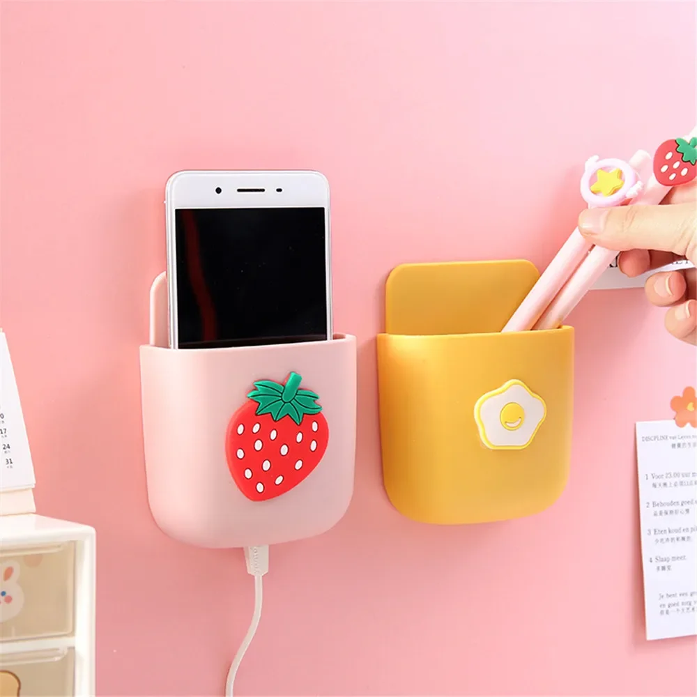 Cute Desk Organizer Rack Pen Holder Self-adhesive Wall-mounted Storage Box Kawaii Stationery Sundries Organizer School Supplies pen holder desk organizer pen and brush holder desk storage rack