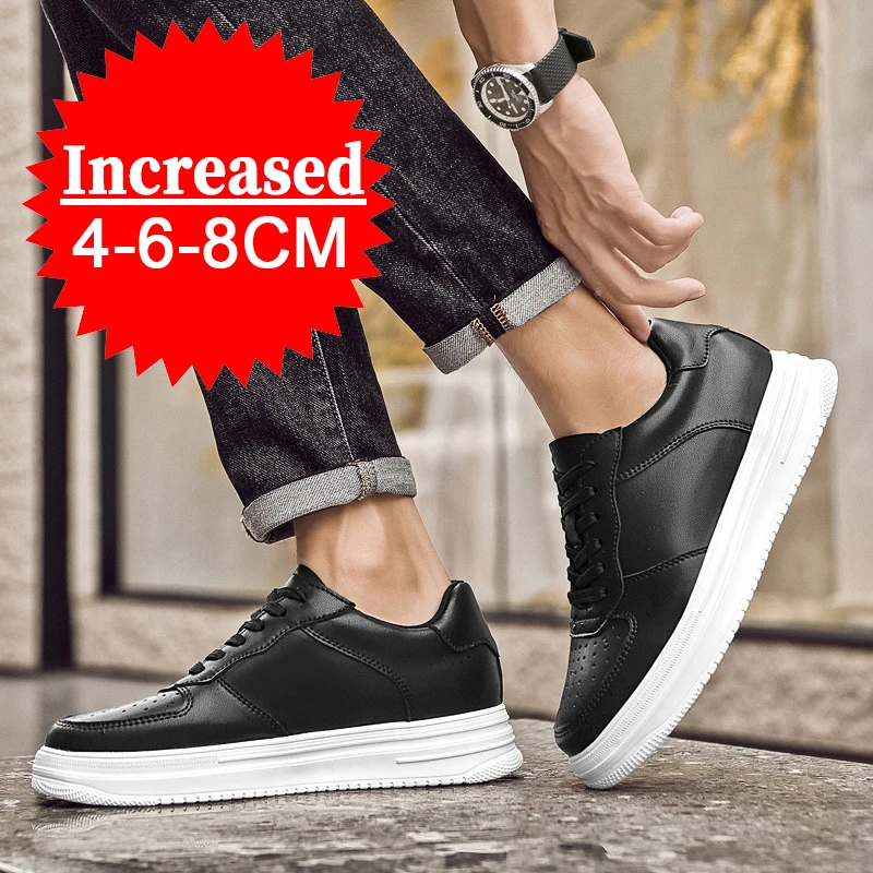 Fashion Lift Sneakers Man Elevator Shoes Height Increase Insole 8cm Genuine Leather Taller Shoes Men Leisure Sports Plus Size 44
