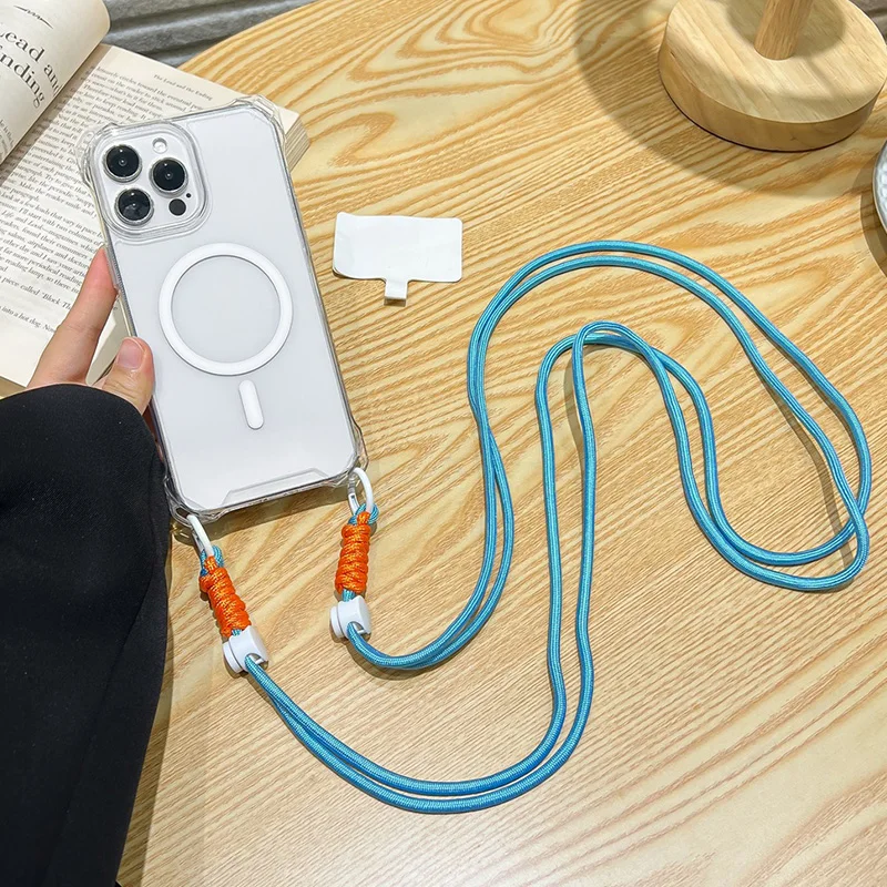 Magnetic Crossbody Necklace Strap Lanyard Case with Clear Soft Cover and Wireless Charging Compatibility