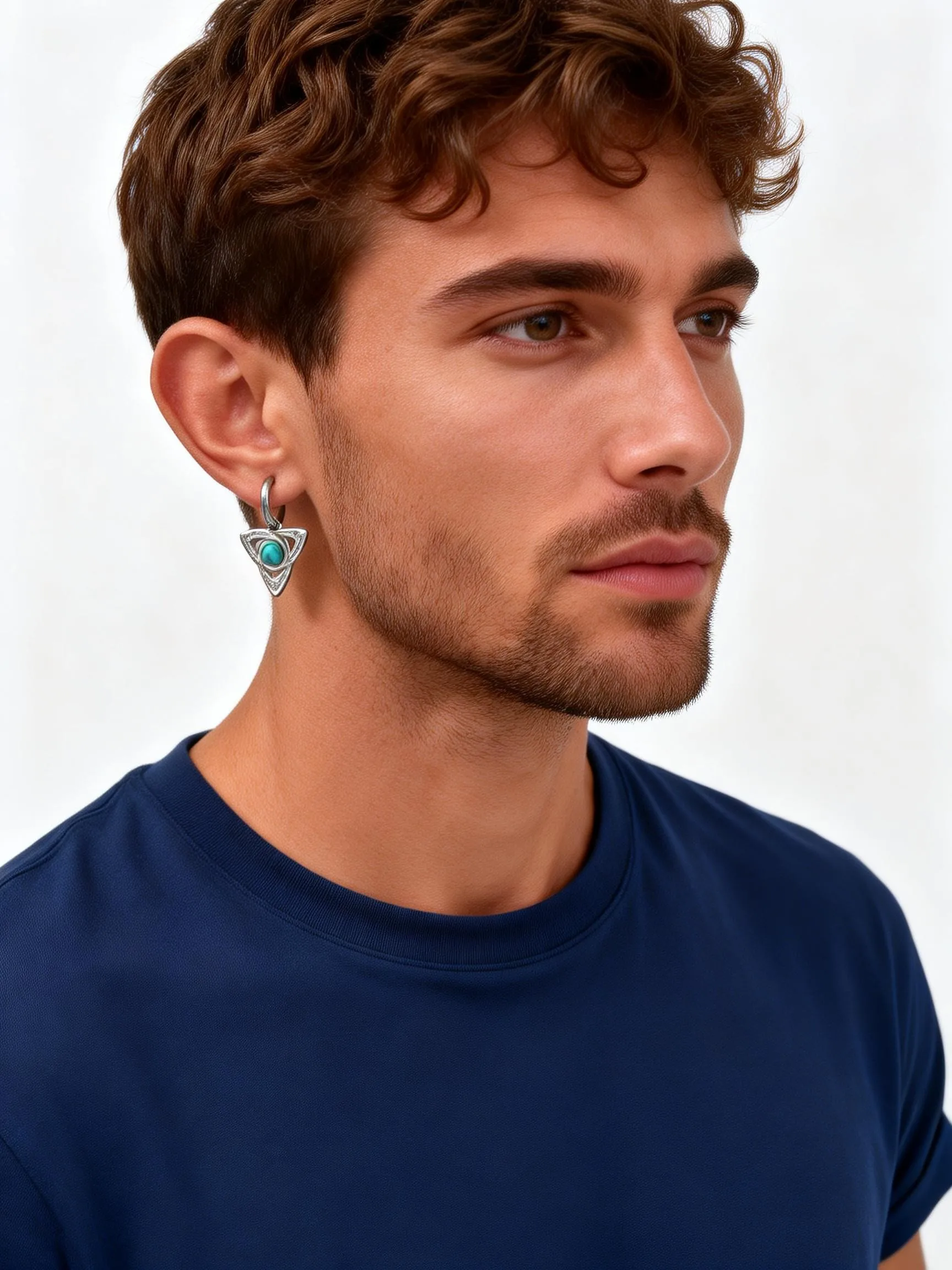 Herren-Ohrringe mit Naturstein und Keltischem Knoten, Hypoallergene Vintage Edelstahl Geometrische Ohrringe als Geschenk – Detail 5