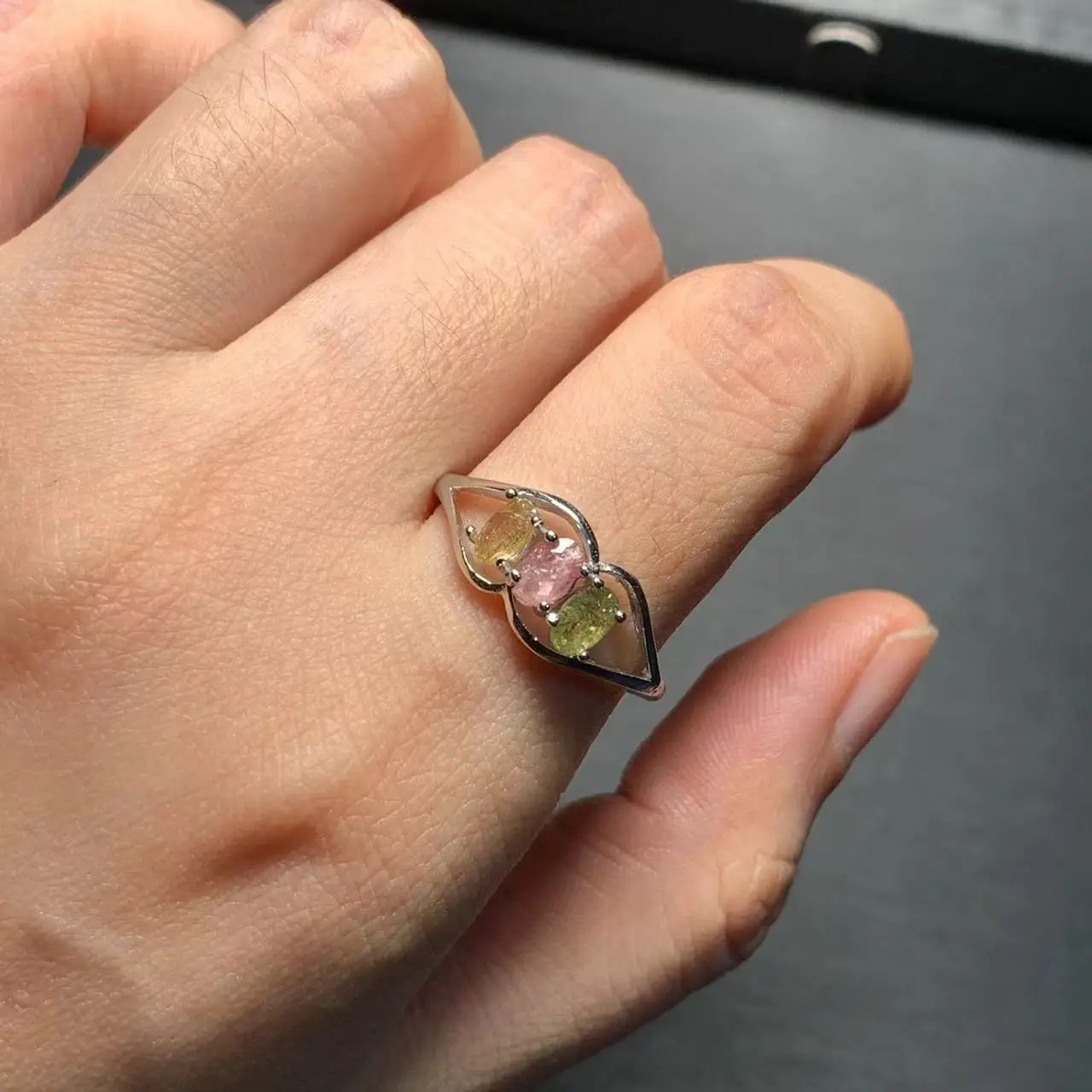 New Arrival Natural Tourmaline Rings Female  Jewelry For Women Gift Copper Cute Stone Flower