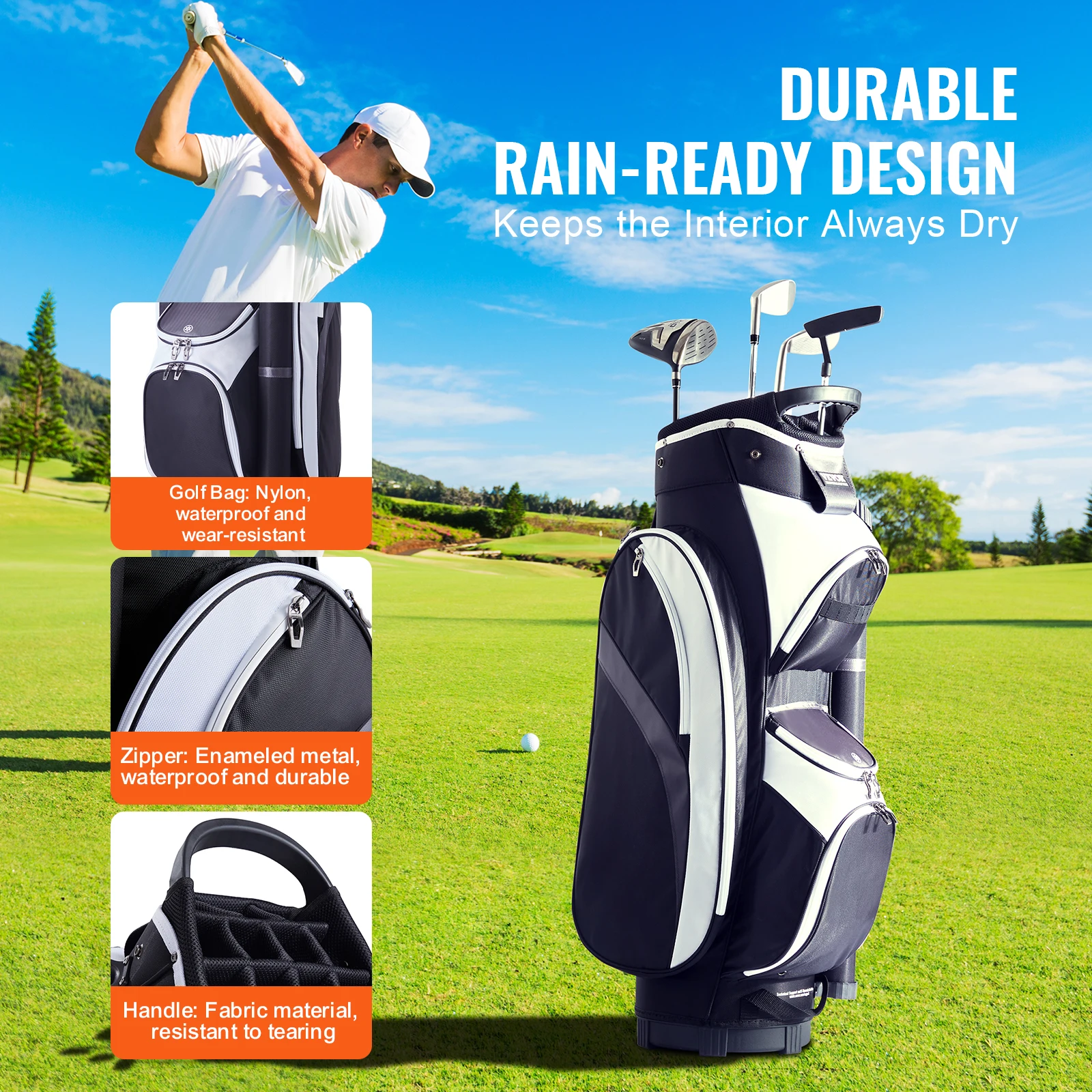 VEVOR Golf Cart Bag 36&rdquo; Multiple Pockets Premium Nylon Cart Bag Durable Golf Bags for Men Women Black Color-Block 5.7lbs / 2.6kg