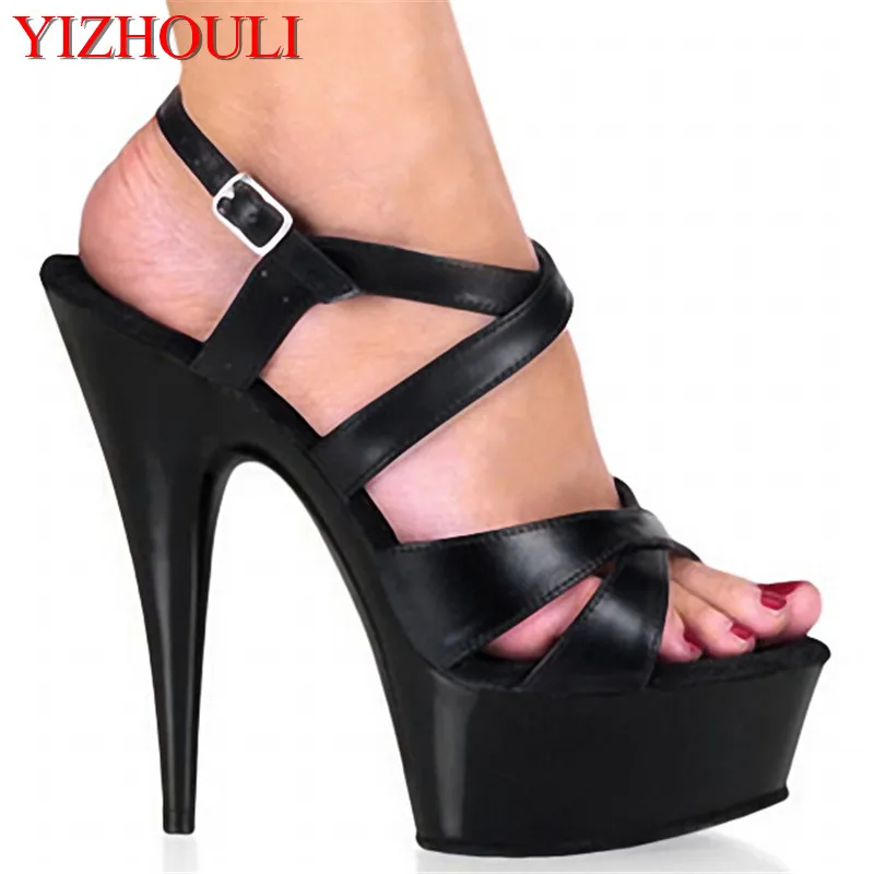 

Summer 15 cm high heels, banquet wedding model stage display matte black heels dance shoes