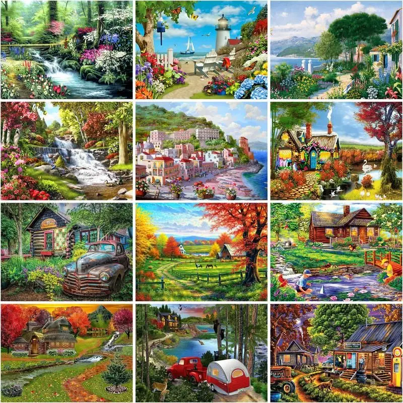 

CHENISTORY Paint By Number Tree Gift Diy Coloring By Numbers Towns Landscape Kits Handiwork Art Gift Picture Painting On Canvas