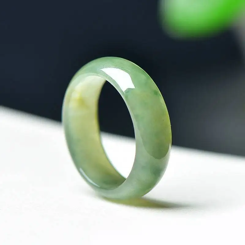 

High Quality Jadeite Ring Oil-Blue Myanmar Natural A Goods Refer-ring Jade Lock-ring Genuine Certified Handring Fine Jewelry