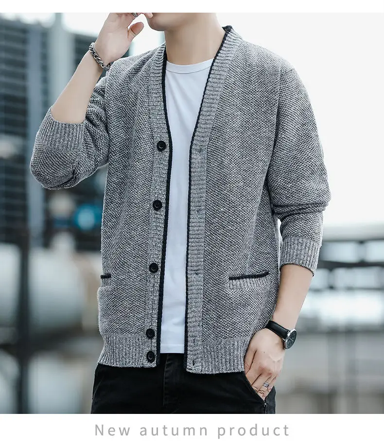 Men's Cardigan Sweater Cable Knit V Neck Buttons Cardigan with 2 Pockets Fall Winter Spring Man Clothes