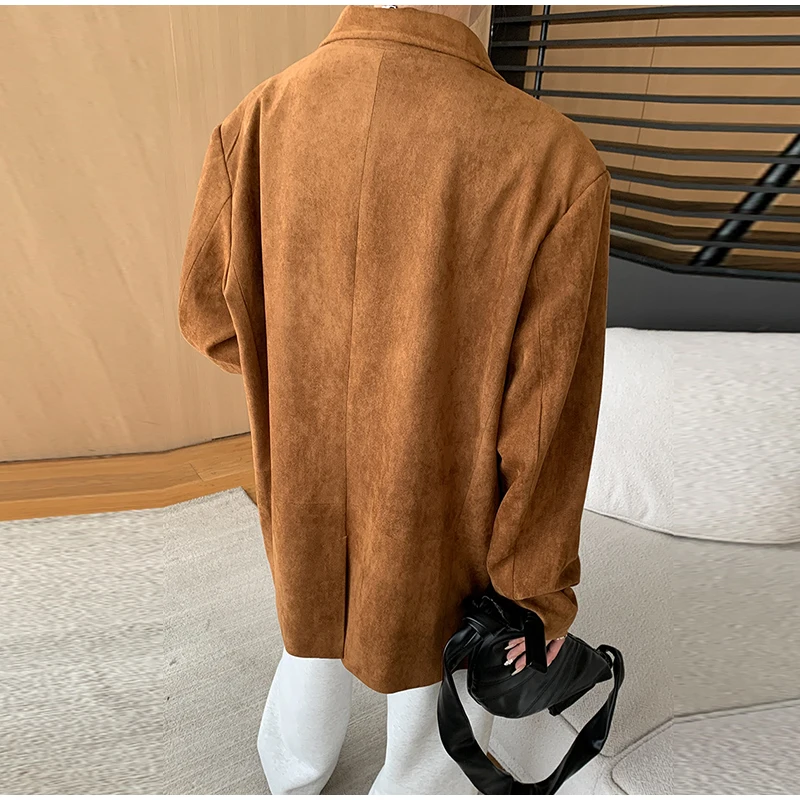 Casual Suede Long Sleeve Jackets Women Autumn Loose Brown Lapel Coat Top With Pockets Female Elegant Chic Street New in Outwear