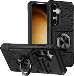 Heavy Shockproof Wallet Phone Case with Rotating Ring Kickstand and Card Holder - Samsung A36 (Black)