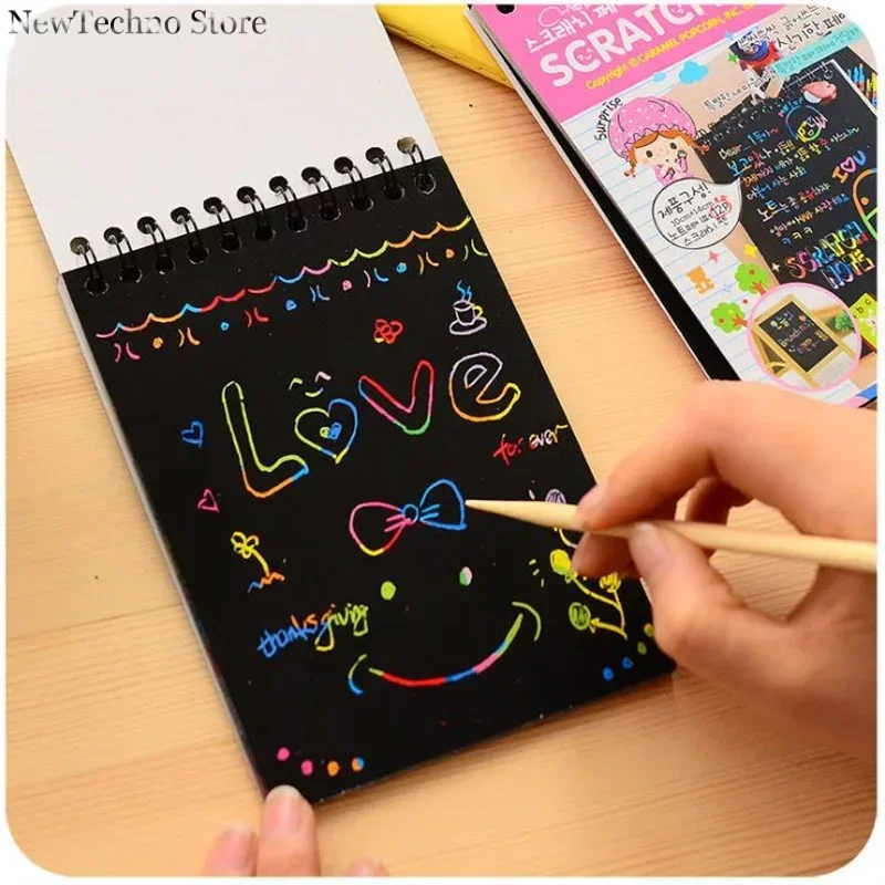 DIY Diary Mini Notebook Black Paper Notepad Sketch Graffiti Notebook Drawing Painting Office School Stationery for Kids Gift