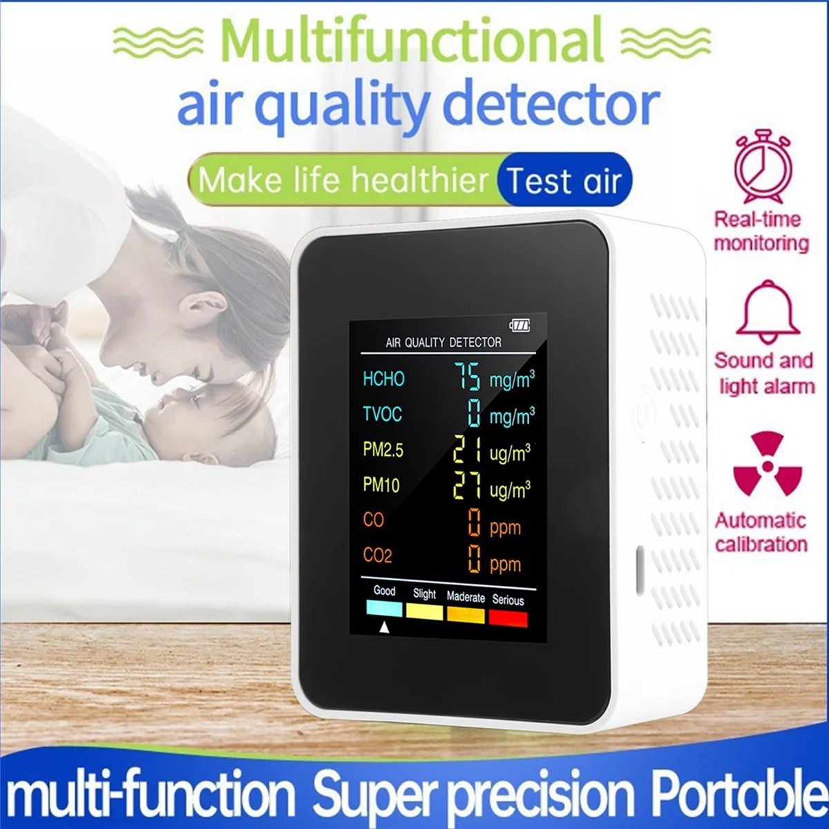 6 in 1 PM2.5 PM10 HCHO TVOC CO CO2  , CO CO2 ˵ , Ȩ ǽ  ׽, 