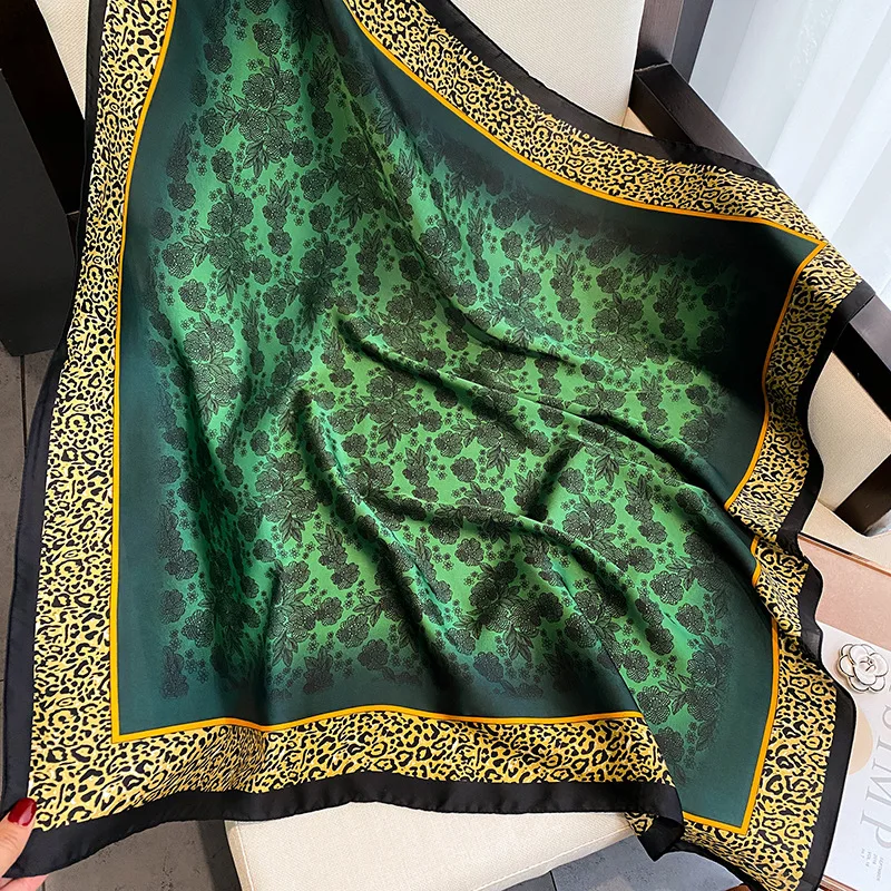 2024 Spring and Autumn New Simulation Silk Large Square Scarf 90x90 Printed Square Scarf Emerald Silk Scarf Scarf Headscarf 4