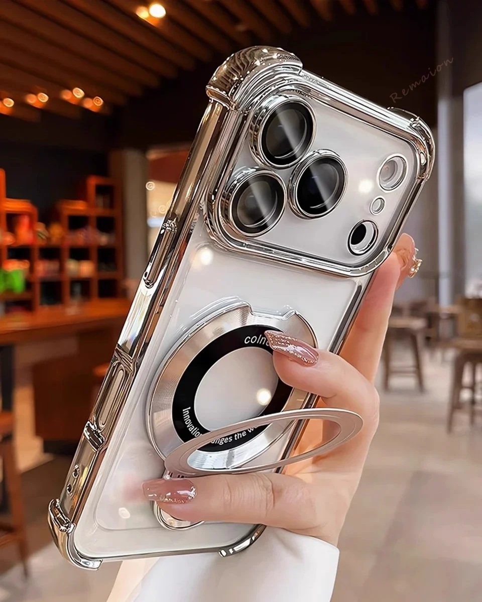 Shockproof Magnetic Stand Phone Case with Magsafe Silicone Protector