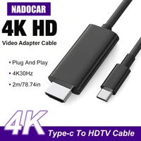 4K30Hz USB C To HDMI Cable, 2m/78.74in/6.56ft ABS Black Type-C To HDTV Cable, Compatible for MacBook，IPhone，IPad，Laptop 1