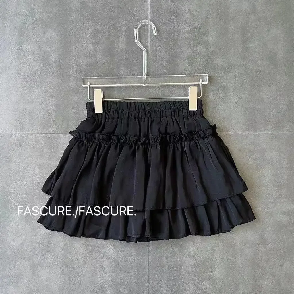 Summer Mini Pleated A-Line Skirt Adorable Flirty High Waist Ruffle Patchwork Lolita Ball Gown Y2K Korean Sweet Women's Clothing