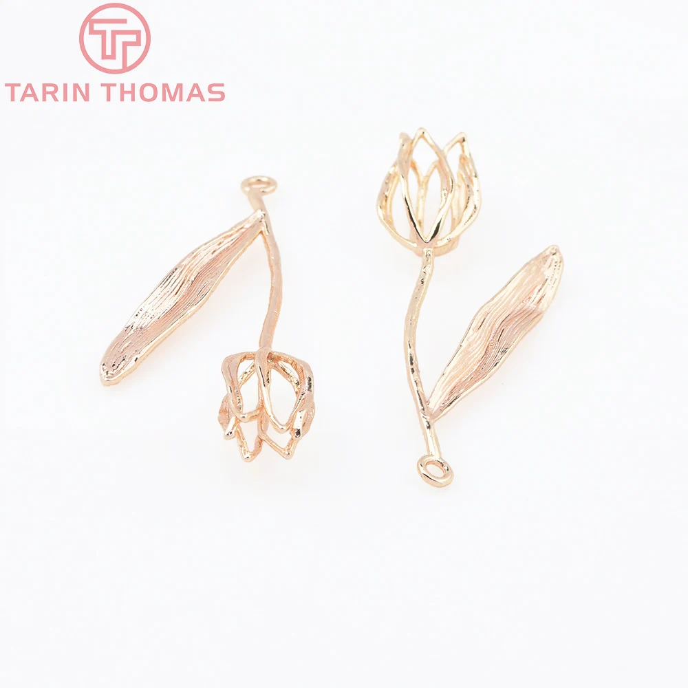 (8669) 4PCS 9x40MM 24K Gold Farbe Messing Blume Form Charms Anhänger Hohe Qualität Diy Schmuck Erkenntnisse zubehör Großhandel – Detail 12