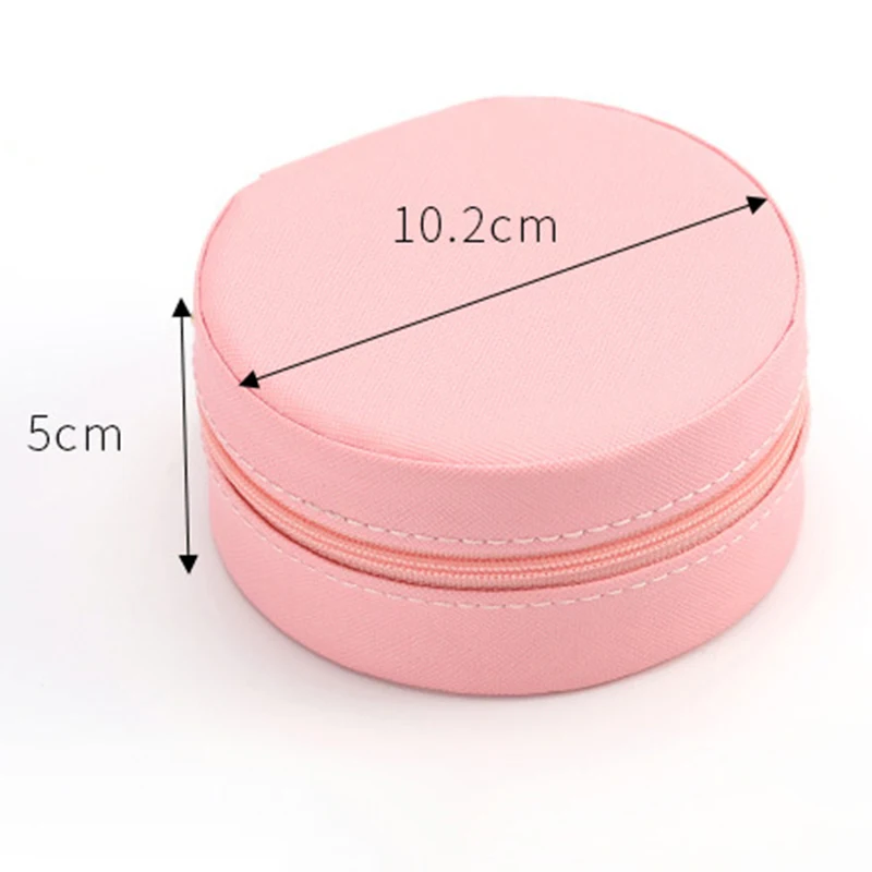 Compact Round Jewelry Organizer Case - PU Leather Portable Travel Storage for Necklaces, Earrings, and Rings