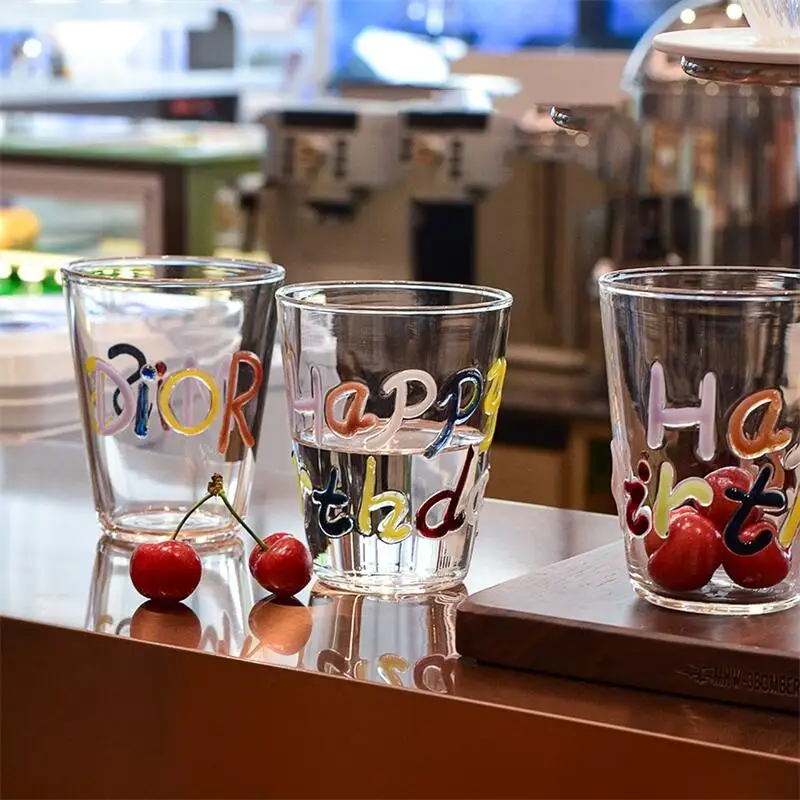 Colorful 3D letter Coffee Milk Juice Glass Cup Drink Water Cup High Borosilicate heat-resistant Glass Desserts Milk Coffe