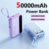 50000mAh Fast Charging Power Bank Large Capacity Built-in 4 Cables Portable Extra Battery Charger For iPhone Samsung Universal