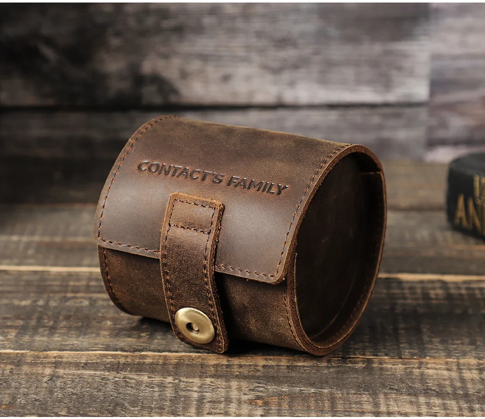 Contact's Familie hand gefertigte Rindsleder Retro Single Watch Roll Organizer für Männer und Frauen Geschenke Reisekoffer mit Schnalle – Detail 2