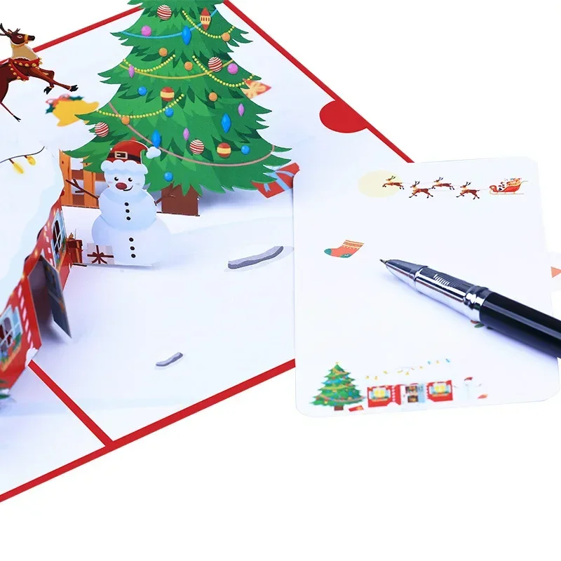 1 pcs 3D Christmas Cards Creative Christmas Houses Gifts Paper Carvings Blessings Pop up Cards