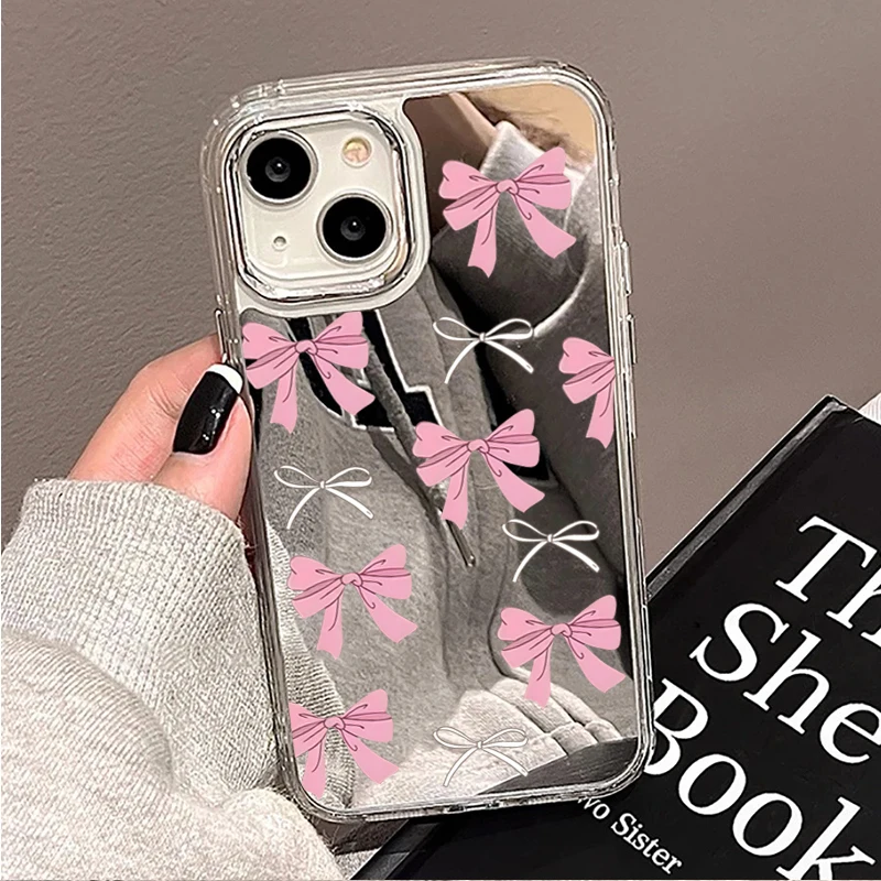 Chic Pink Black Bow Mirror Phone Case - Shockproof Clear Cover