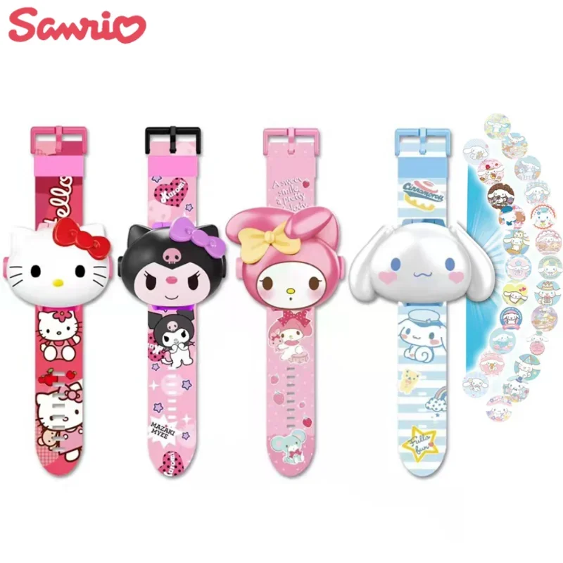 Kawaii 3D Projection Digital Watch Kawaii Hello Kitty Kuromi Cinnamoroll Anime Action Figure Toy Watch Flip Giocattoli Per Bambini Popolari