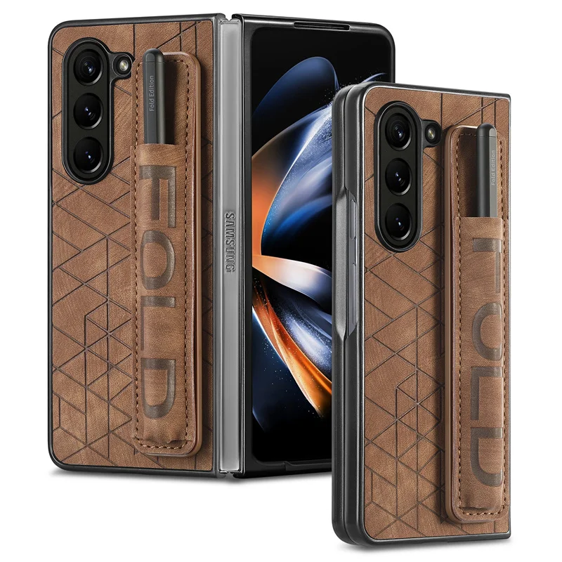 Fashion Hard PC Phone Case Wrist Strap PU Leather Cover For Samsung Galaxy Z Fold 6 5 4 3 with S Pen Holder & Finger Grip/no Pen | Gaffar India