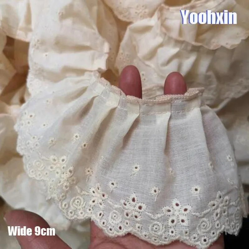 9CM Wide Embroidery Yellow Flower Lace Fabric Trim Ribbon DIY Sewing Applique Collar Ruffle Guipure Wedding Cloth Supply lace fabric lace ribbon lace sewing supplies lace sewing accessories clothing craft accessories