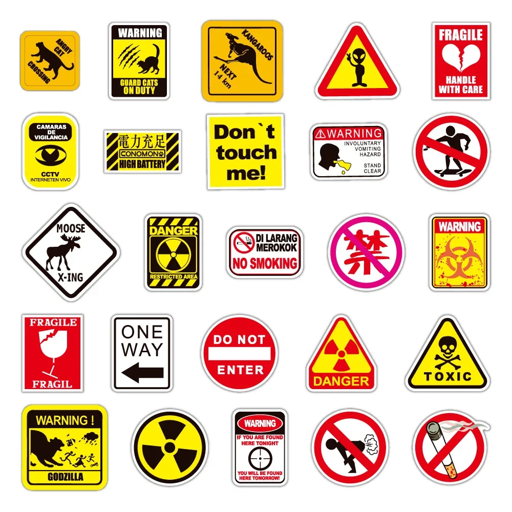 50/100pcs Cartoon Warning Stickers Danger Banning Skateboard Guitar Laptop Motorcycle Car Classic Toy Cool Decals Sticker 4