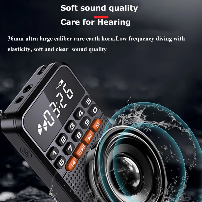 Mini Portable Pocket Radio Dual Antenna Radios Receiver Bluetooth Speaker Walkman with LED Display Flashlight TF Card Player