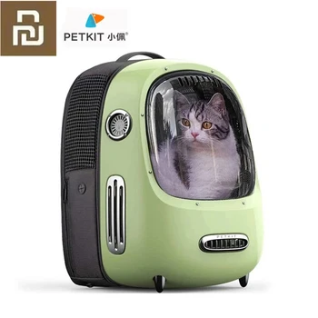 Youpin PETKIT 반려동물 고양이 배낭 캐리어 가방, 빈티지 스타일 여행 창 방수 통기성 여행 가방, 개 고양이 공간
