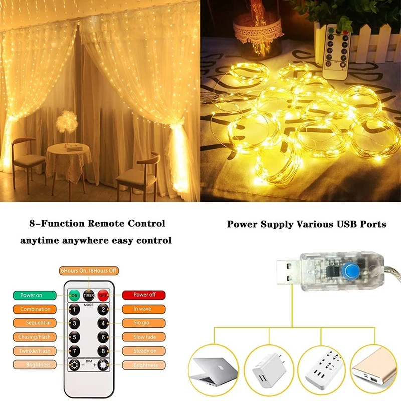 Description Picture 2 of item3M LED Fairy String Lights Curtain Garland USB Festoon Remote Christmas Decoration New Year Lamp Holiday Wedding Decorative