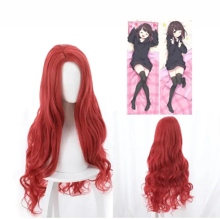 

High Quality Cosplay Wig Red Long Curly Wavy Heat Resistant Synthetic Hair Party Anime Cosplay Wigs Dakimakura Pillow Case