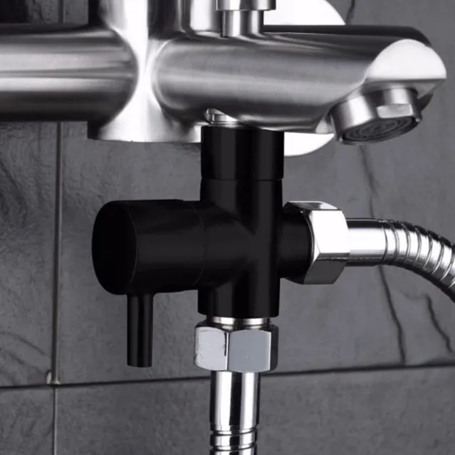 ทองเหลืองสีดำ3-Way วาล์ว Diverter สำหรับแบบใช้มือถือหรือ Bath Tap Switch Outlet วาล์ว T T 1